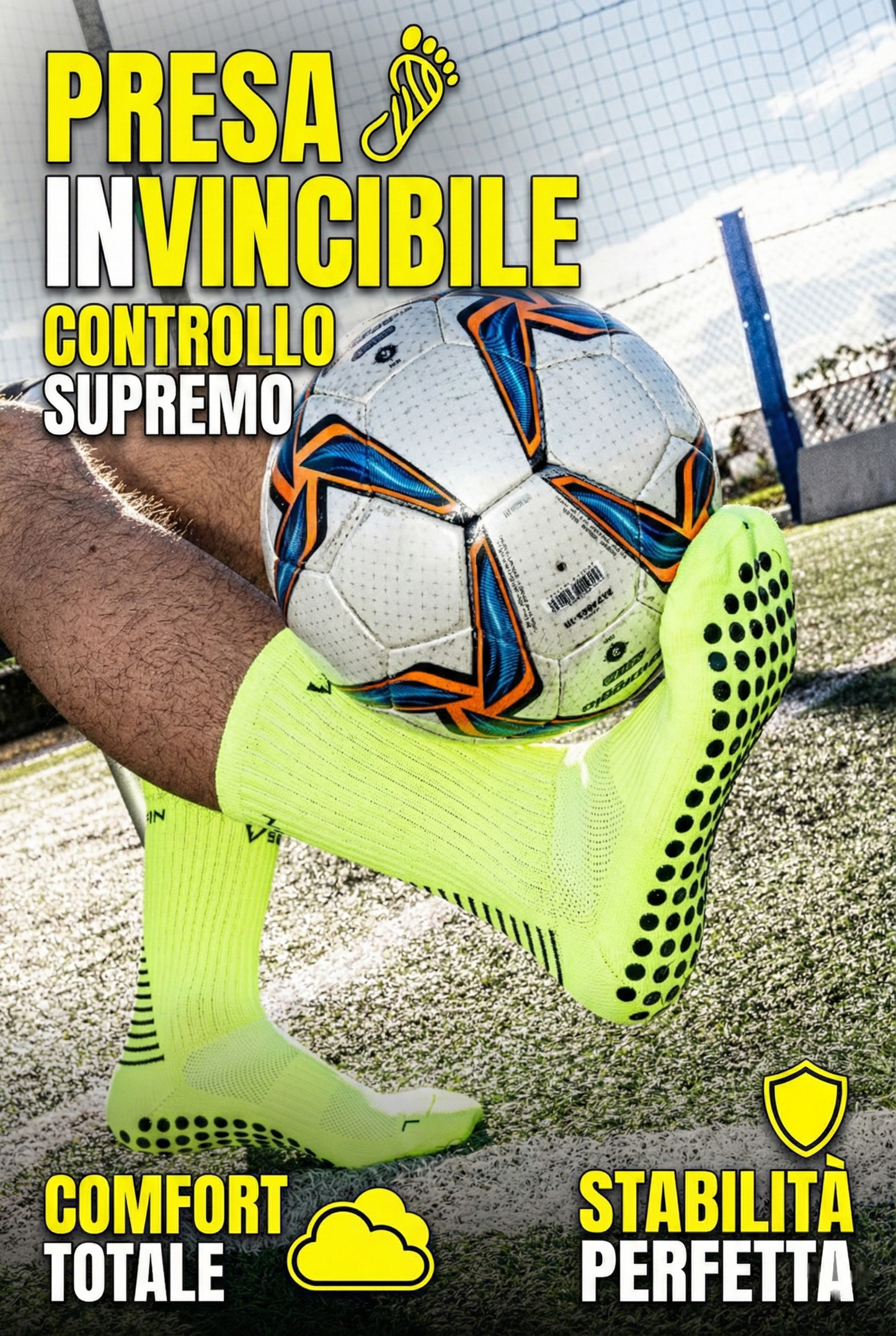 CALZE GRIP VSOX “ NO PAIN NO GAIN” GIALLE FLUO