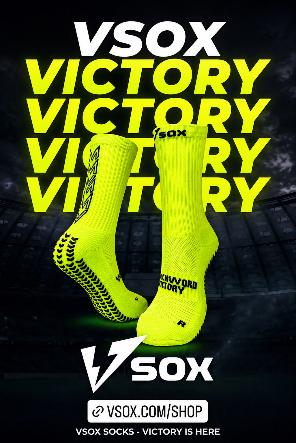 VSOX “VICTORY” FLUORESCENT YELLOW GRIP SOCKS