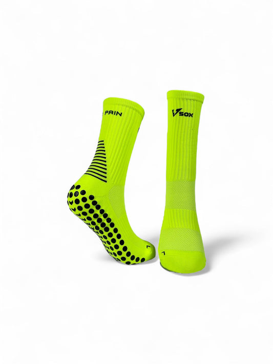 VSOX “NO PAIN NO GAIN” FLUORESCENT YELLOW GRIP SOCKS
