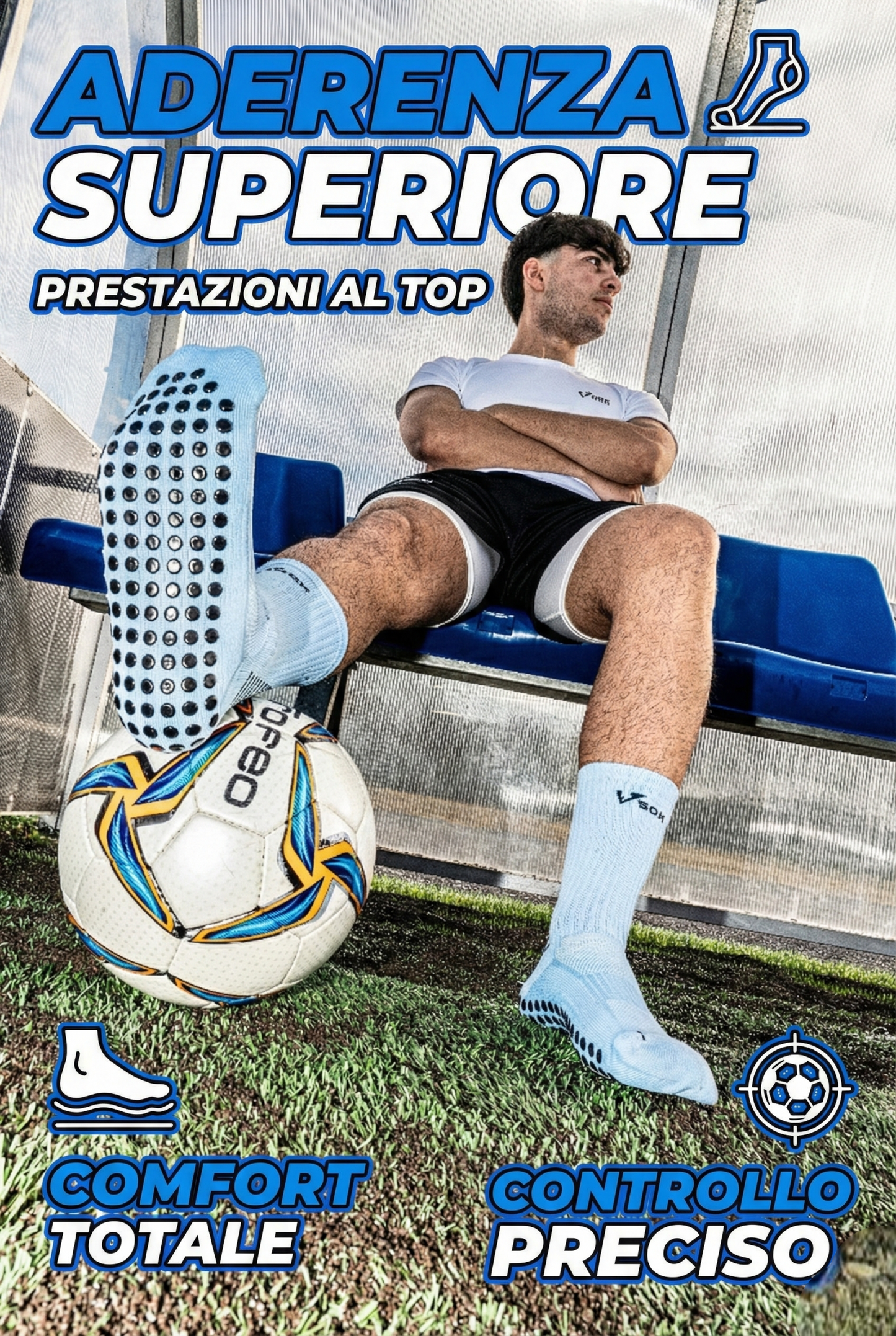 CALZE GRIP VSOX “ NO PAIN NO GAIN” AZZURRE